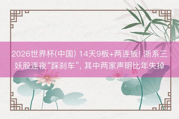 2026世界杯(中国) 14天9板+两连板! 浙系三妖股连夜“踩刹车”， 其中两家声明比年失掉