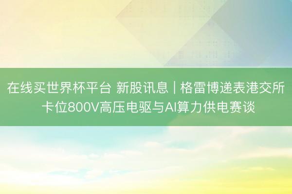 在线买世界杯平台 新股讯息 | 格雷博递表港交所 卡位800V高压电驱与AI算力供电赛谈
